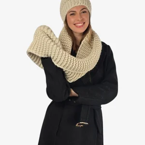 Set Donna Collo Cuffia Avorio Lana Merino Inverno