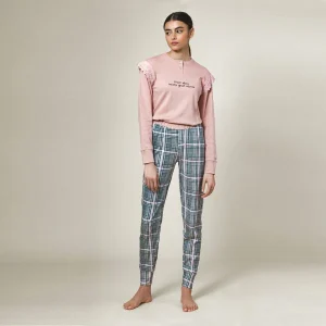 Pigiamiamoci - Pigiama donna caldo cotone con inserti volant in pizzo 2218L