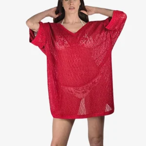 Caftano Maglia Lurex Rosso Cruise Collection