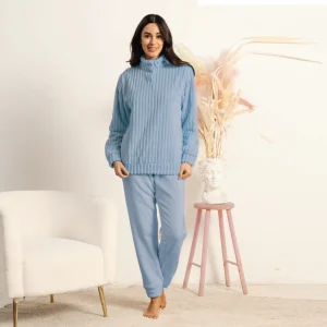 Pigiama Donna invernale in Coral Pile art Kissimo Biancaluna 25D 93006 azzurro