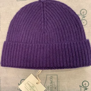 Berretto Chiarelli a coste fine in puro cashmere viola