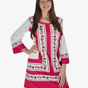 Abito Lycra Manica 3/4 Pannelli Rosso Bianco Floreali Cruise Collection