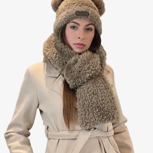 Set Donna Sciarpa Cappello Tortora Inverno