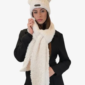 Set Donna Sciarpa Cappello Bianco Latte Inverno Elegante