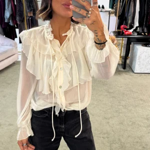 Camicia crema in crepe con volant gl