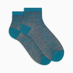 Calze cortissime donna cotone fantasia batik celeste