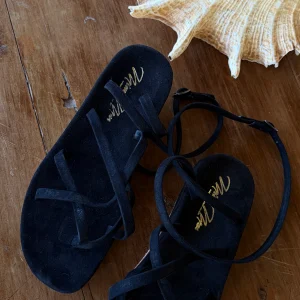 Ciabattina infradito rialzata Gisella nera in suede