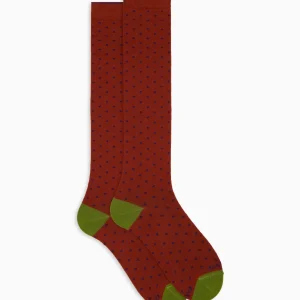 Calze lunghe uomo cotone marrone fantasia pois