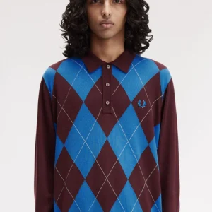 Polo in maglia a maniche lunghe a losanghe