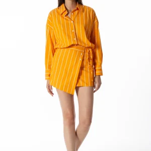 Clémence – Mini Abito Camicia Gessato Arancio