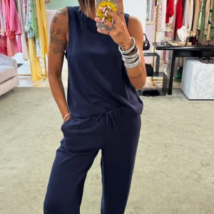 Canotta blu notte in lino jx