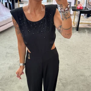 Jumpsuit nera con cristalli fr