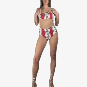 Bikini Fascia Ferretto Righe Floreali Rosso Bianco Cruise Collection