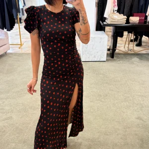 Abito kristel midi MAR DE MARGARITAS nero con fiorellini rossi