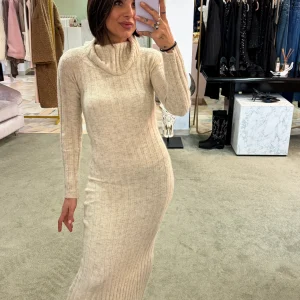 Abito beige melange in maglia a coste gl