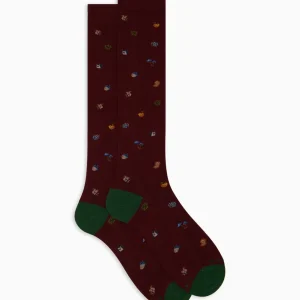 Calze lunghe uomo cotone bordeaux fantasia autunno