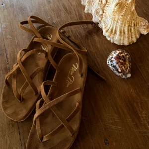 Ciabattina infradito rialzata Gisella nocciola in suede