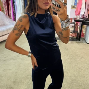 Canotta blu notte in velluto Don't@Me