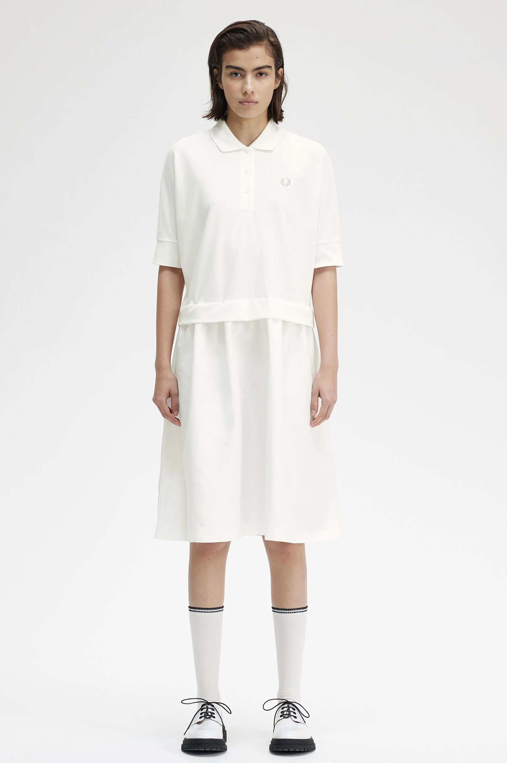 Vestito Gathered Polo Fred Perry Bianco da Donna