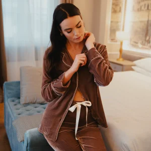 Pigiama Set in Velluto di Seta Rosa