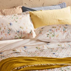 Bianco perla Completo Lenzuola Matrimoniale in percalle art Flores