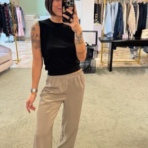 Pantaloni tortora dritti con elastico jx