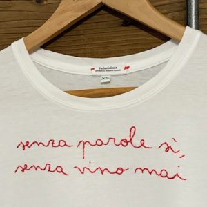 SENZA PAROLE SI’, SENZA VINO MAI – XS UNISEX BIO (Bianca)