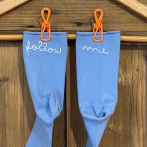 CALZINI GAMBALE 13CM * FOLLOW – ME (Azzurro ricamo bianco taglia 36/38)