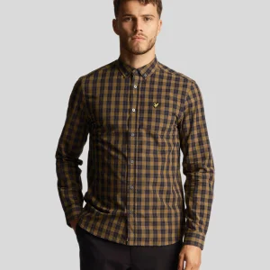 Camicia a Quadri Poplin Lyle&Scott Verde Oliva da Uomo