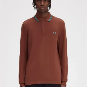 Polo con Doppia Riga Maniche Lunghe Fred Perry Marrone da Uomo