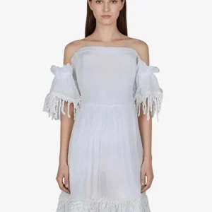 Abito Corto Emamò Bianco Lurex Oro Frou Frou