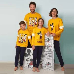 Pigiama Disney Family Uomo Donna Bimbo Bimba art Mickey yellow 55418 55966