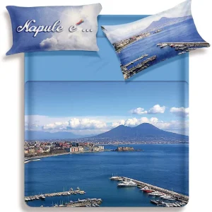 Completo lenzuola Copriletto Biancaluna - Gulf - Golfo di Napoli