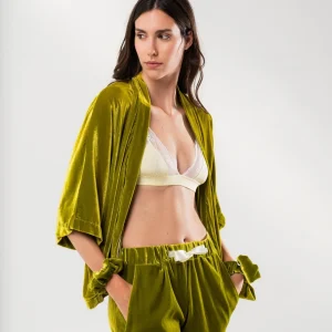 Kimono Corto in Velluto di Seta Verde