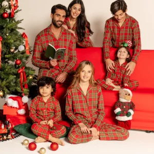 Pigiama Natalizio Kissimo Biancaluna Family coordinato Uomo Donna Bimbo Bimba art Tartan