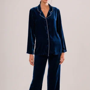 Pigiama Set in Velluto di Seta Blu