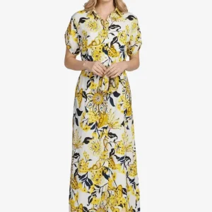 Abito Lungo Valery Chemisier Floreale Avorio Giallo